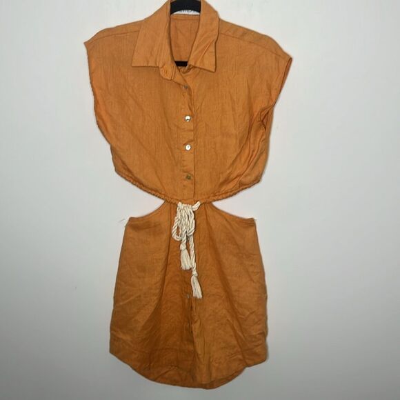 Hevron Simona Orange Linen Cut Out Dress XS - Picture 3 of 8